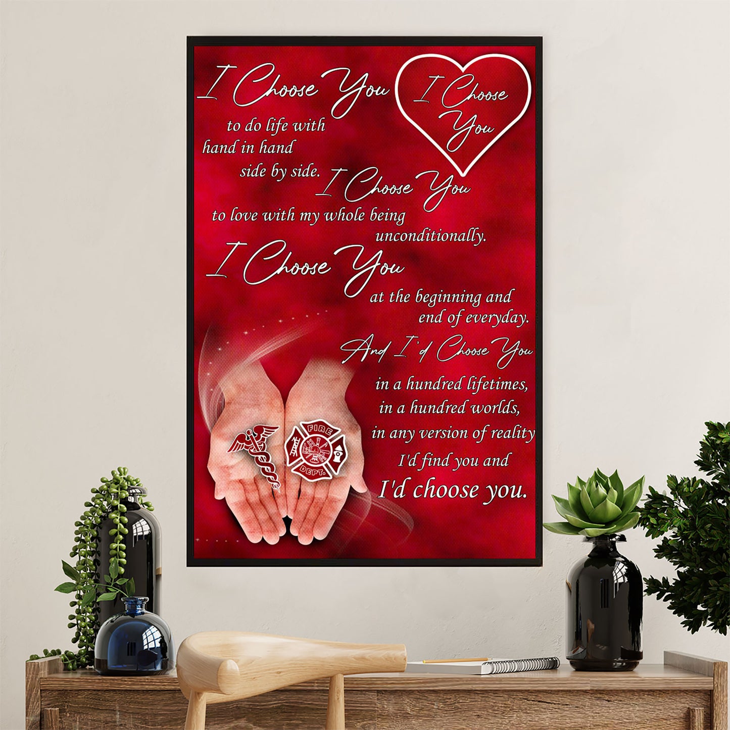 Firefighter Pride Canvas Wall Art Prints | Couple Husband Wife | American Independence Day Gift for Fireman