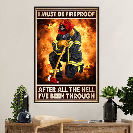Firefighter Pride Canvas Wall Art Prints | Fireproof | American Independence Day Gift for Fireman