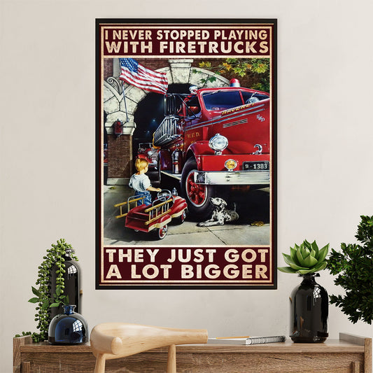 Firefighter Pride Canvas Wall Art Prints | Playing With Firetrucks | American Independence Day Gift for Fireman