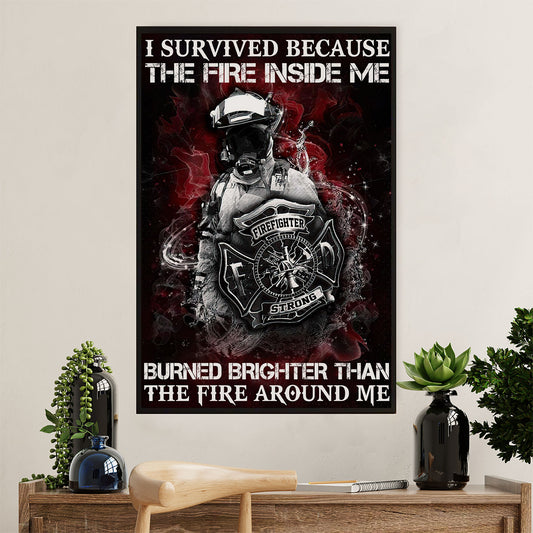 Firefighter Pride Canvas Wall Art Prints | I Survived Because | American Independence Day Gift for Fireman