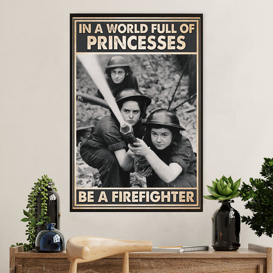 Firefighter Pride Canvas Wall Art Prints | Firefighter Princess Woman | American Independence Day Gift for Fireman