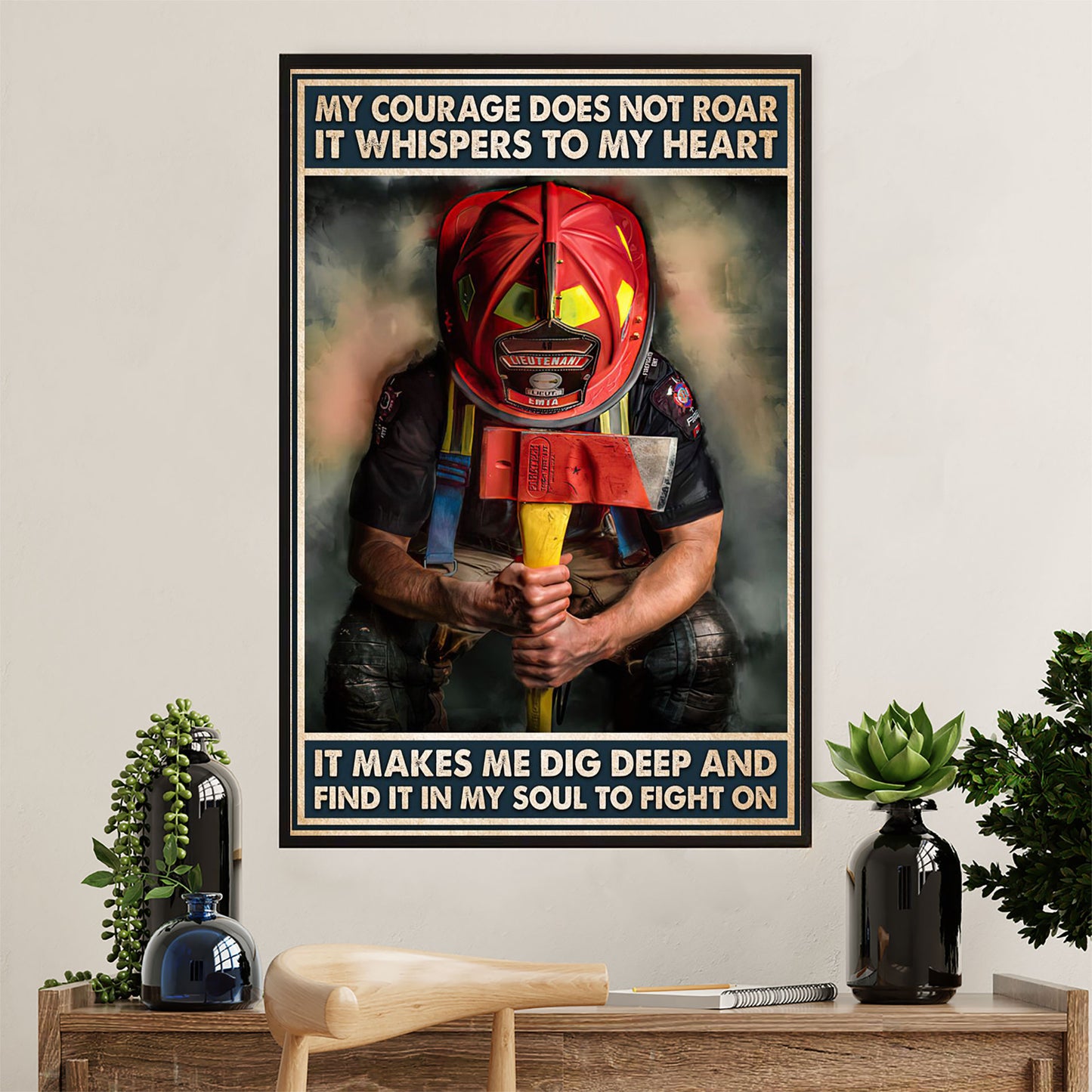 Firefighter Pride Poster Wall Art | Dig Deep | American Independence Day Gift for Fireman