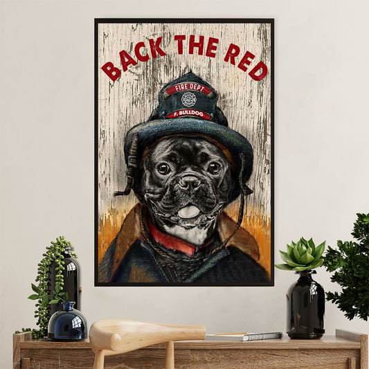 Firefighter Pride Poster Wall Art | Back The Red Bulldog | American Independence Day Gift for Fireman