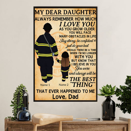 Firefighter Pride Poster Wall Art | Personalized Name Daughter & Dad | American Independence Day Gift for Fireman