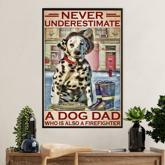 Firefighter Pride Canvas Wall Art Prints | Never Underestimate Dog Dad Fireman | American Independence Day Gift for Fireman