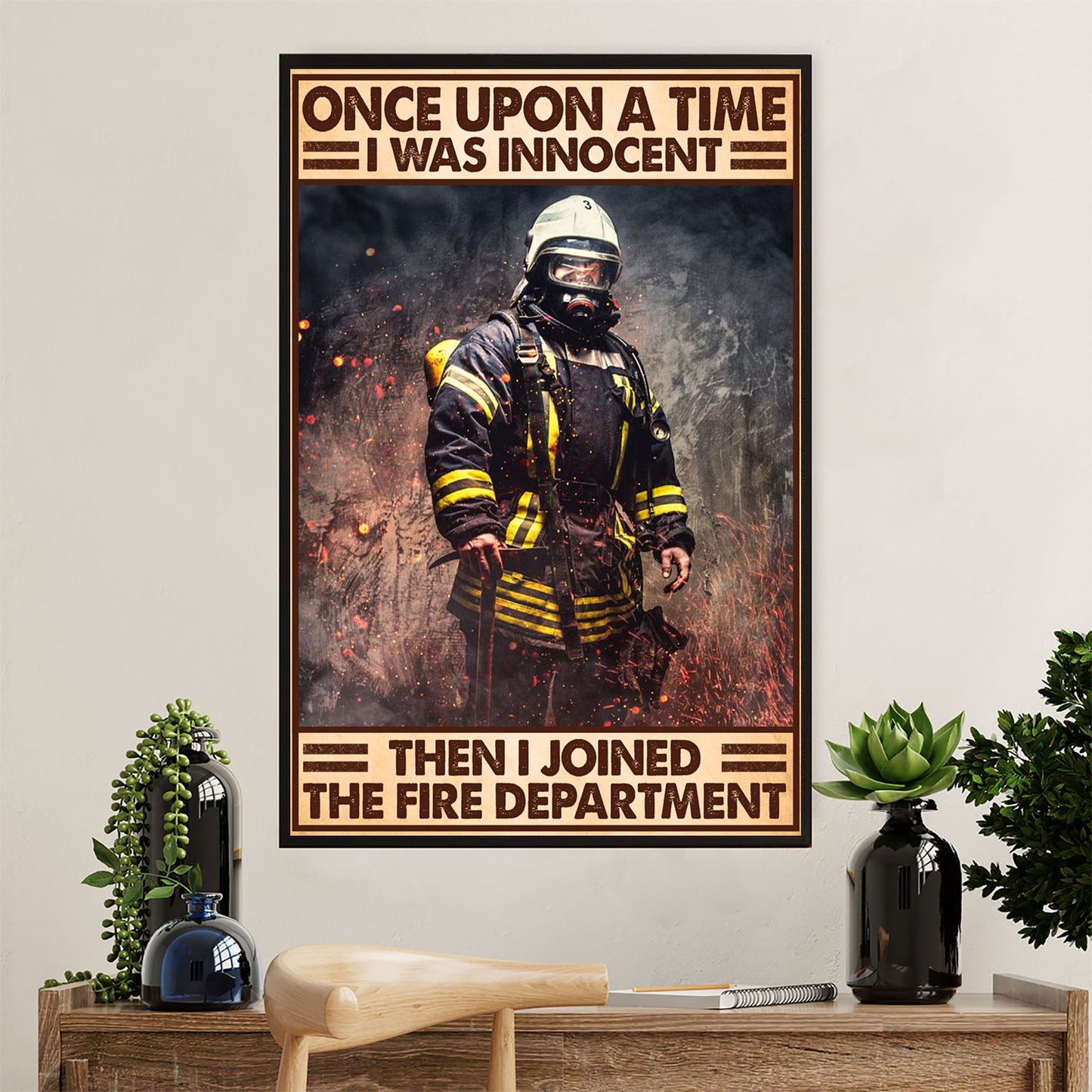 Firefighter Pride Poster Wall Art | Fire Department | American Independence Day Gift for Fireman
