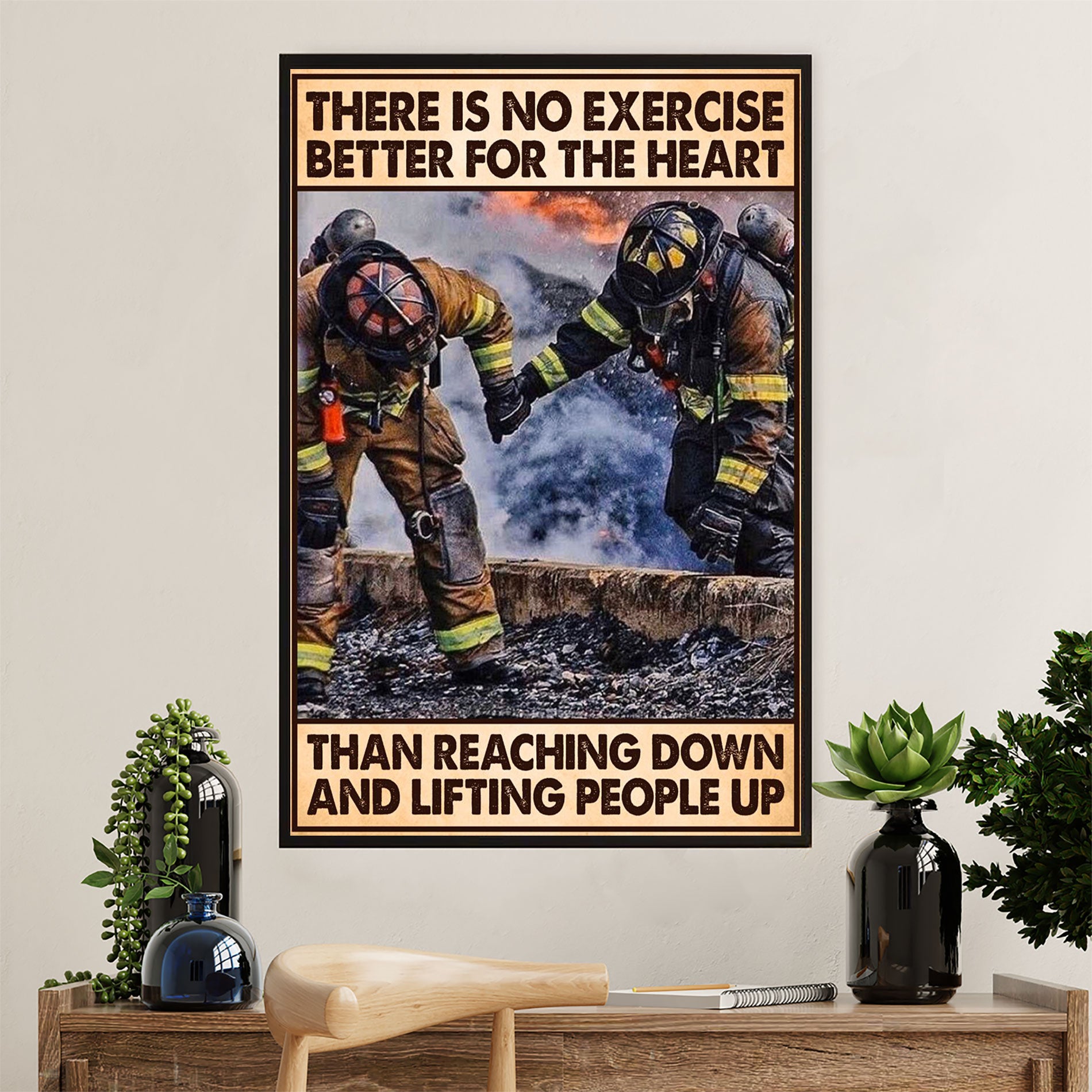 Firefighter Pride Poster Wall Art | Lifting People Up | American Independence Day Gift for Fireman