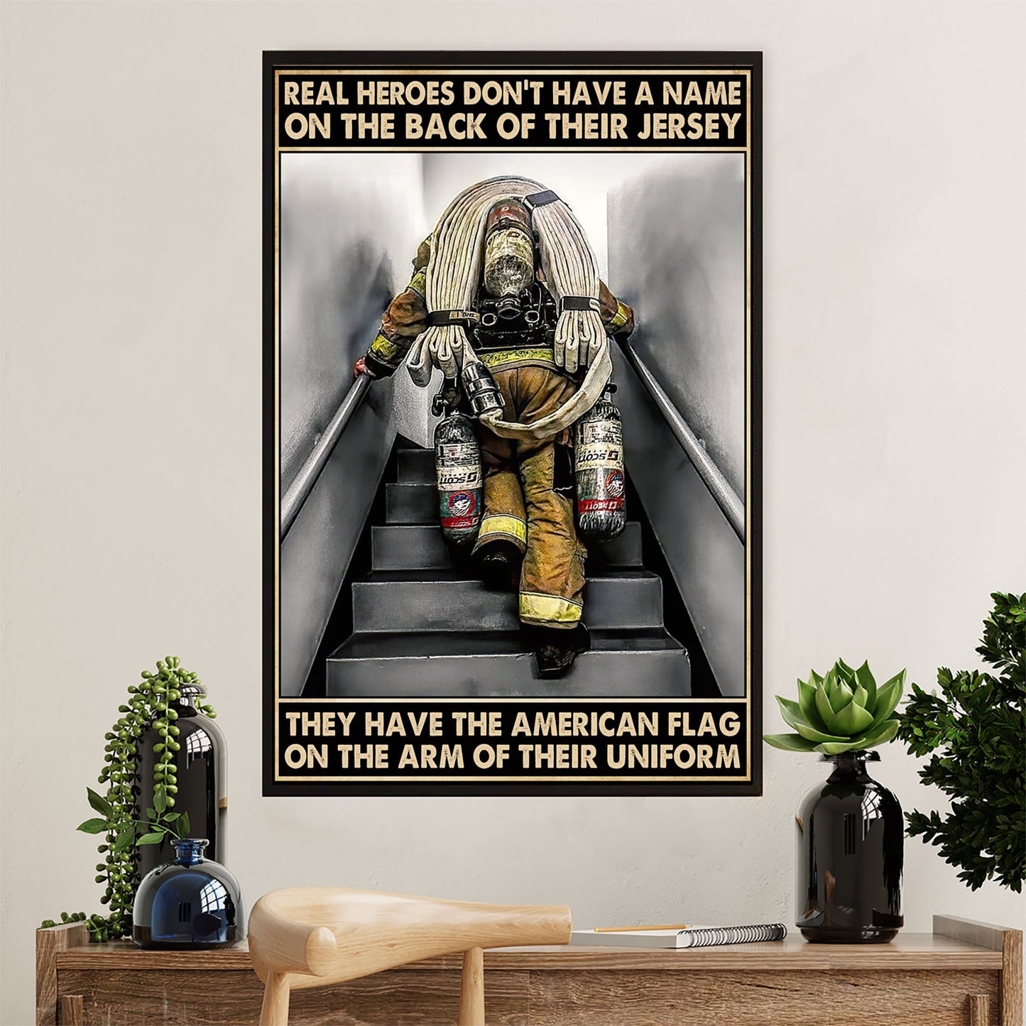 Firefighter Pride Poster Wall Art | American Flag On The Arm | American Independence Day Gift for Fireman