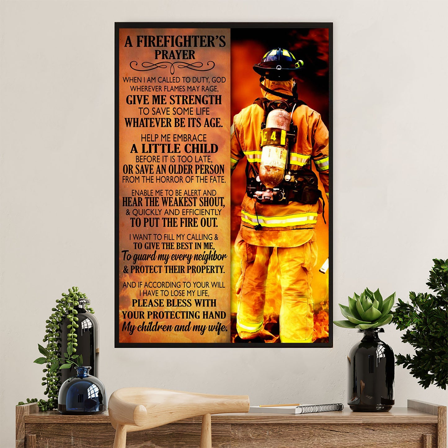 Firefighter Pride Canvas Wall Art Prints | Firefighter's Prayer | American Independence Day Gift for Fireman
