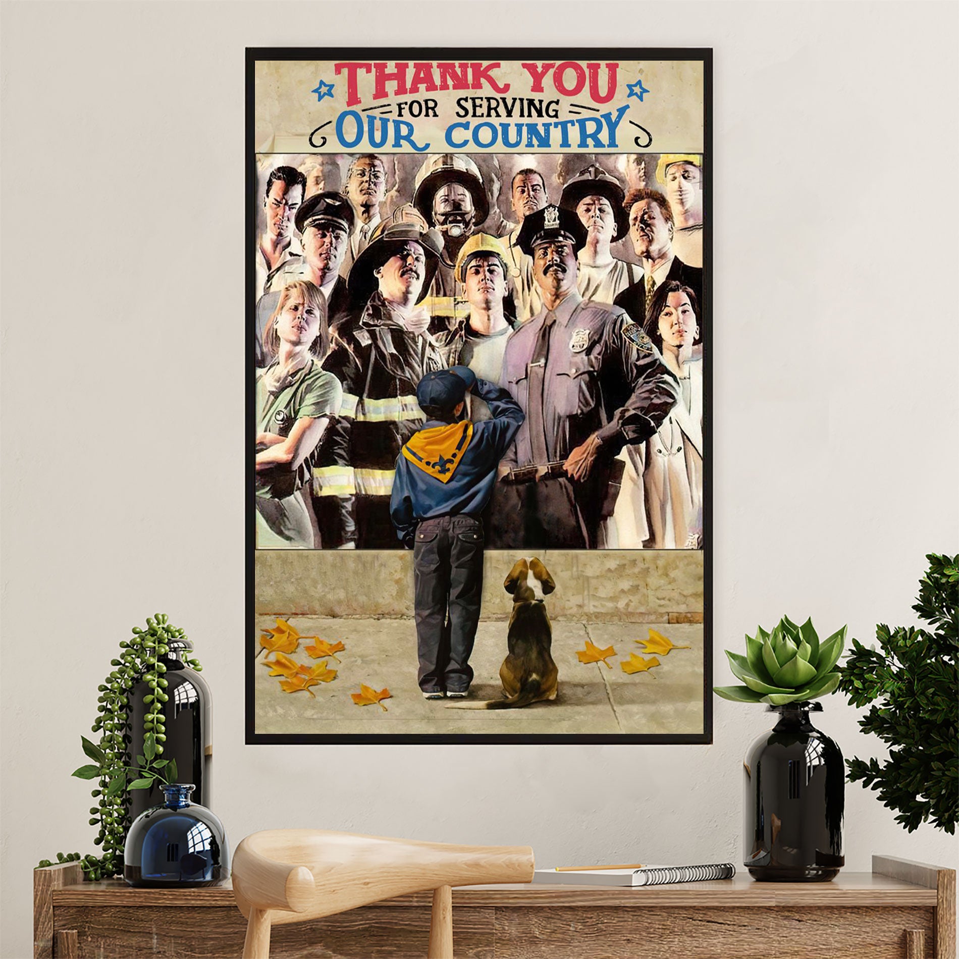 Firefighter Pride Poster Wall Art | Thank You For Serving | American Independence Day Gift for Fireman