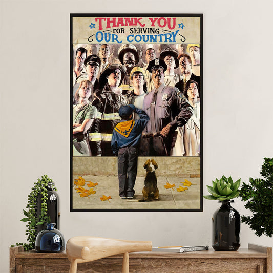 Firefighter Pride Poster Wall Art | Thank You For Serving | American Independence Day Gift for Fireman