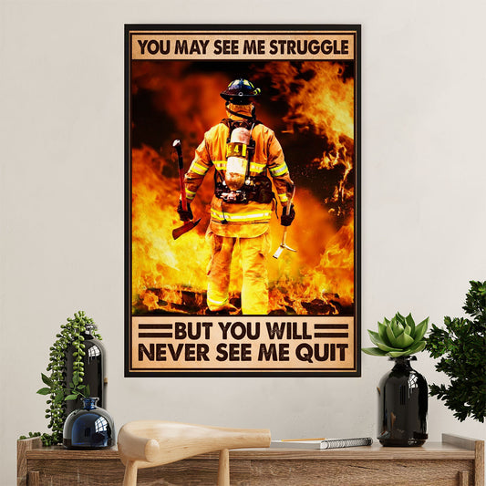 Firefighter Pride Poster Wall Art | Never See Me Quit | American Independence Day Gift for Fireman