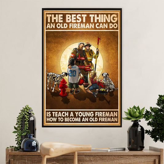 Firefighter Pride Canvas Wall Art Prints | Old Man Fireman | American Independence Day Gift for Fireman
