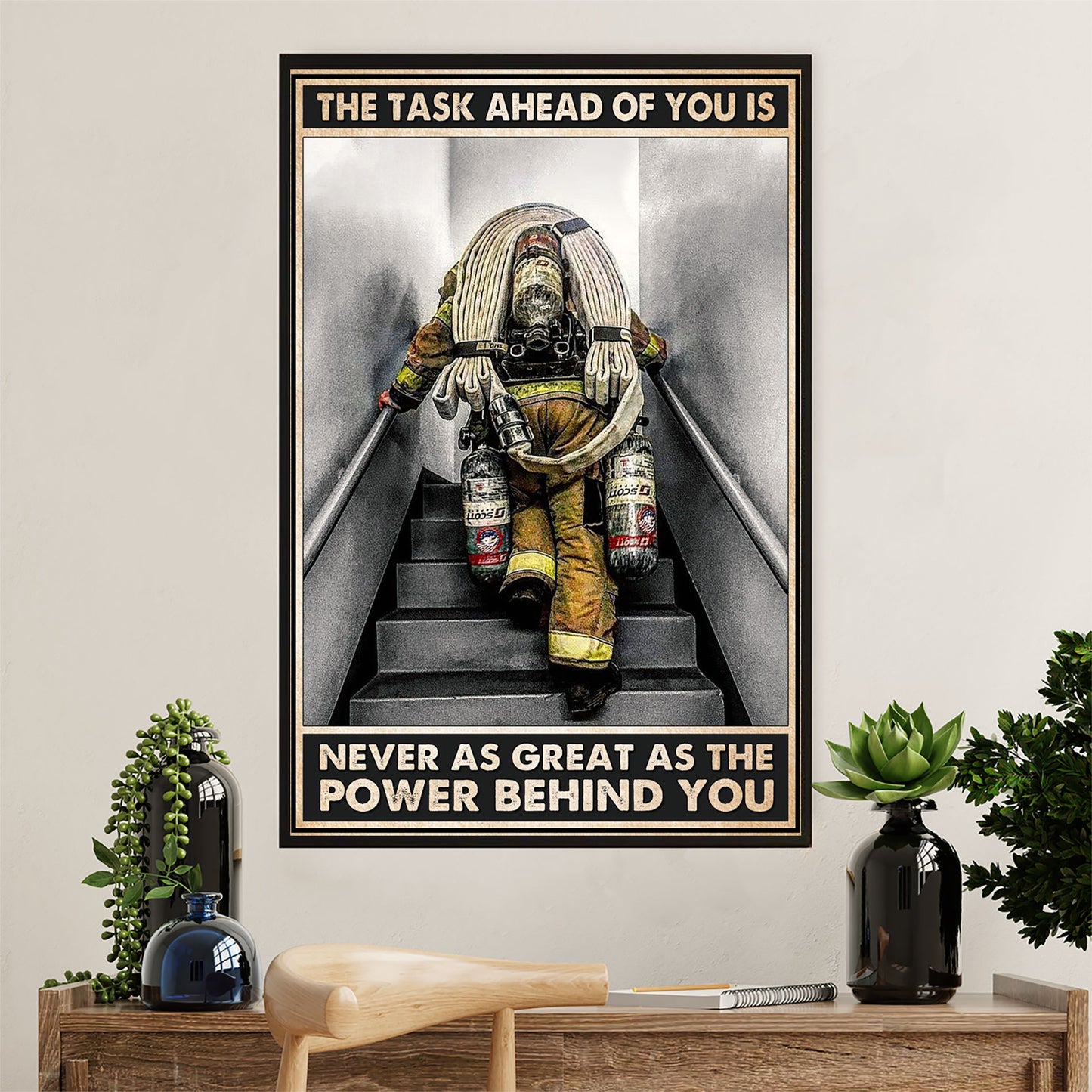 Firefighter Pride Poster Wall Art | Power Behind You | American Independence Day Gift for Fireman