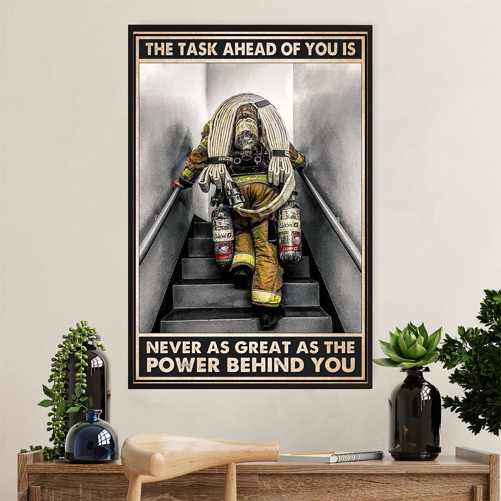 Firefighter Pride Poster Wall Art | Power Behind You | American Independence Day Gift for Fireman