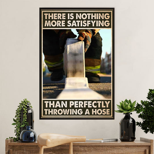 Firefighter Pride Canvas Wall Art Prints | Perfectly Throwing A Hose | American Independence Day Gift for Fireman
