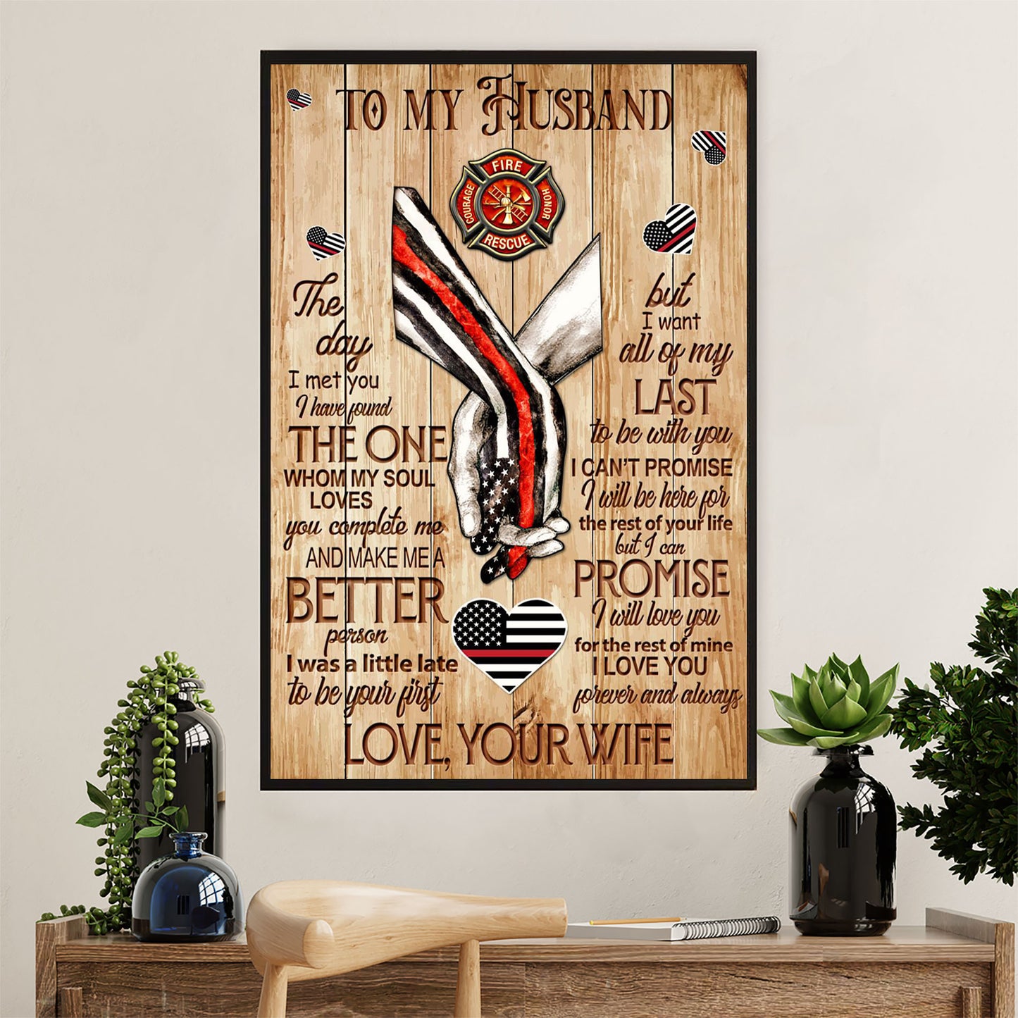 Firefighter Pride Poster Wall Art | From Wife To Husband | American Independence Day Gift for Fireman