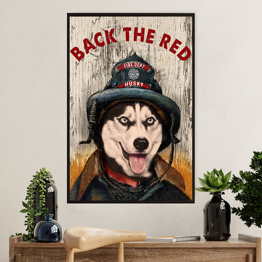 Firefighter Pride Canvas Wall Art Prints | Back The Red Husky | American Independence Day Gift for Fireman