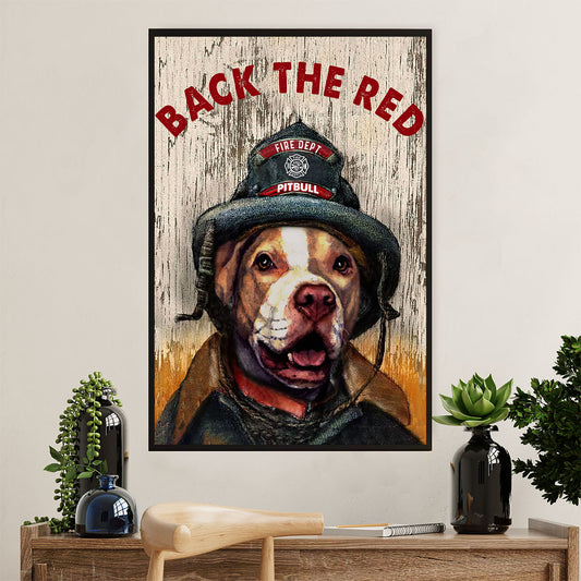 Firefighter Pride Poster Wall Art | Back The Red Pitbull | American Independence Day Gift for Fireman