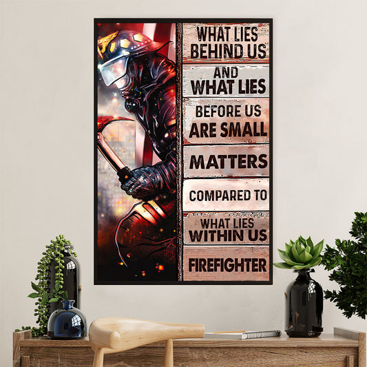 Firefighter Pride Canvas Wall Art Prints | What Lies Behind Us | American Independence Day Gift for Fireman