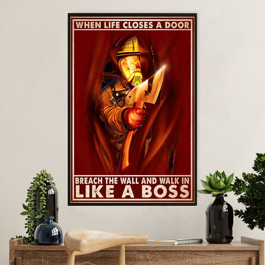 Firefighter Pride Canvas Wall Art Prints | Walk In Like A Boss | American Independence Day Gift for Fireman