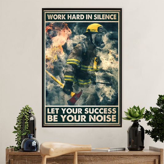 Firefighter Pride Canvas Wall Art Prints | Work Hard In Silence | American Independence Day Gift for Fireman