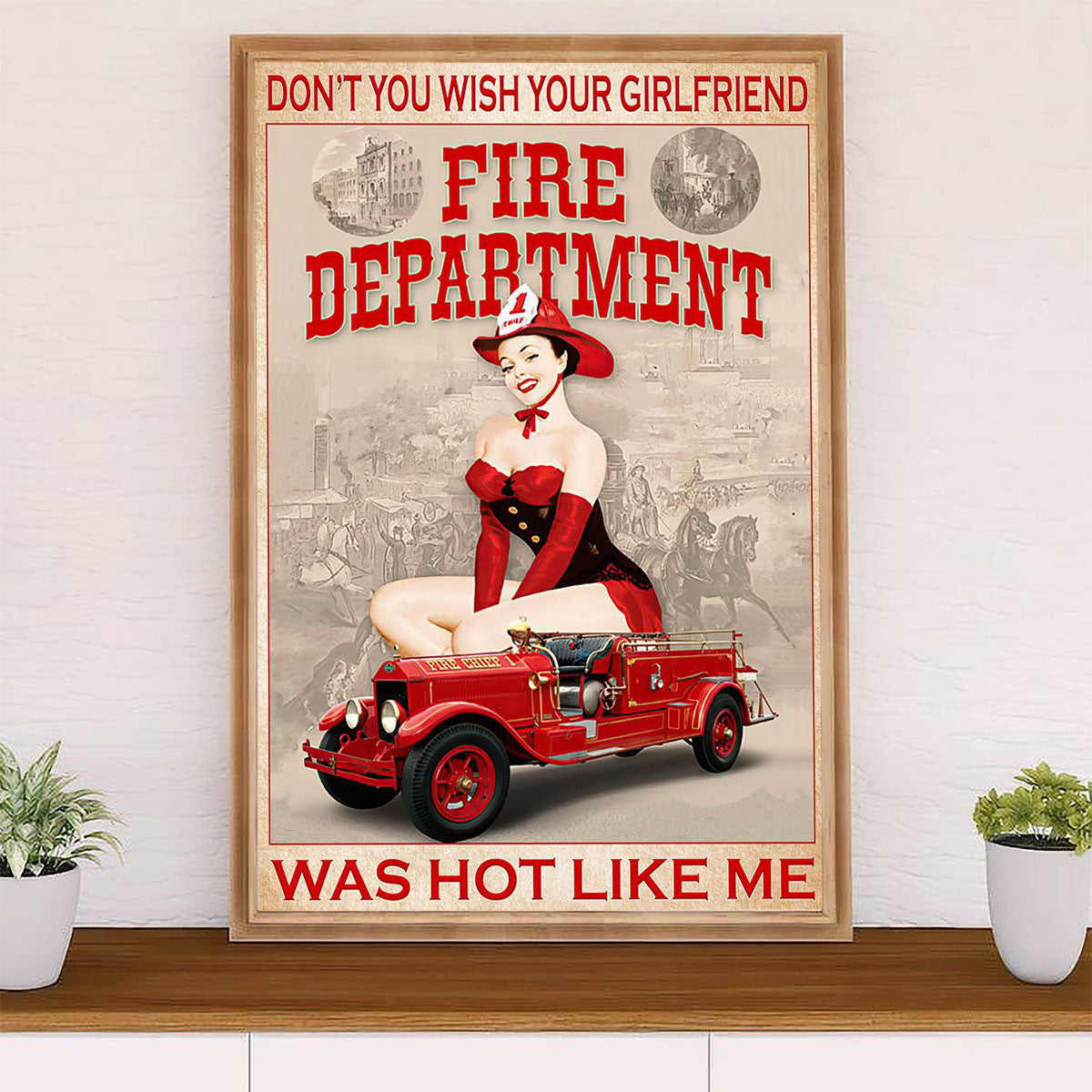 Firefighter Pride Canvas Wall Art Prints | Fire Department Lady | American Independence Day Gift for Fireman