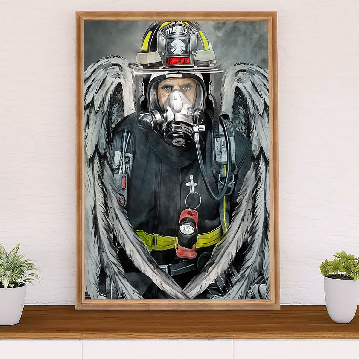 Firefighter Pride Canvas Wall Art Prints | Firemen Angel | American Independence Day Gift for Fireman