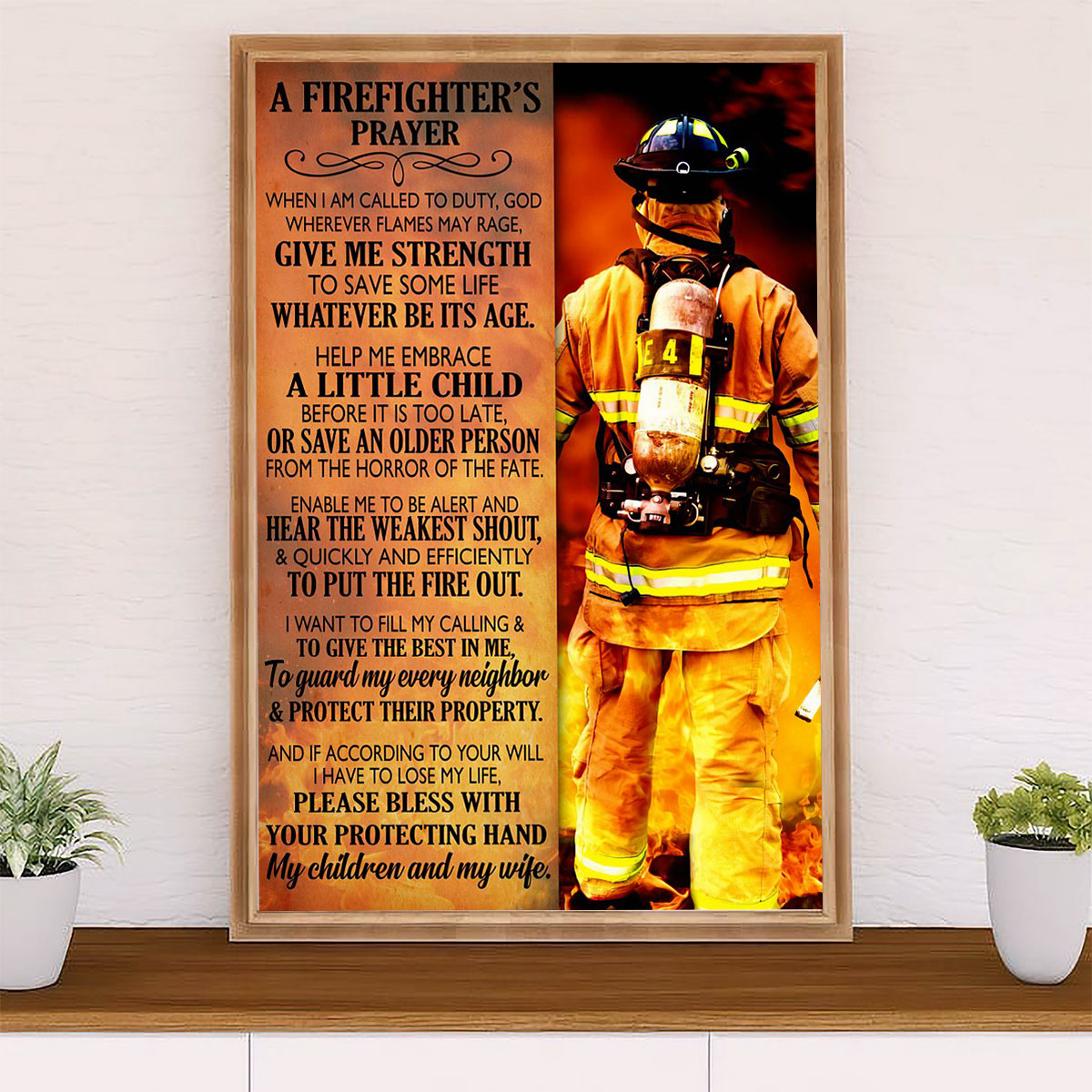 Firefighter Pride Canvas Wall Art Prints | Firefighter's Prayer | American Independence Day Gift for Fireman