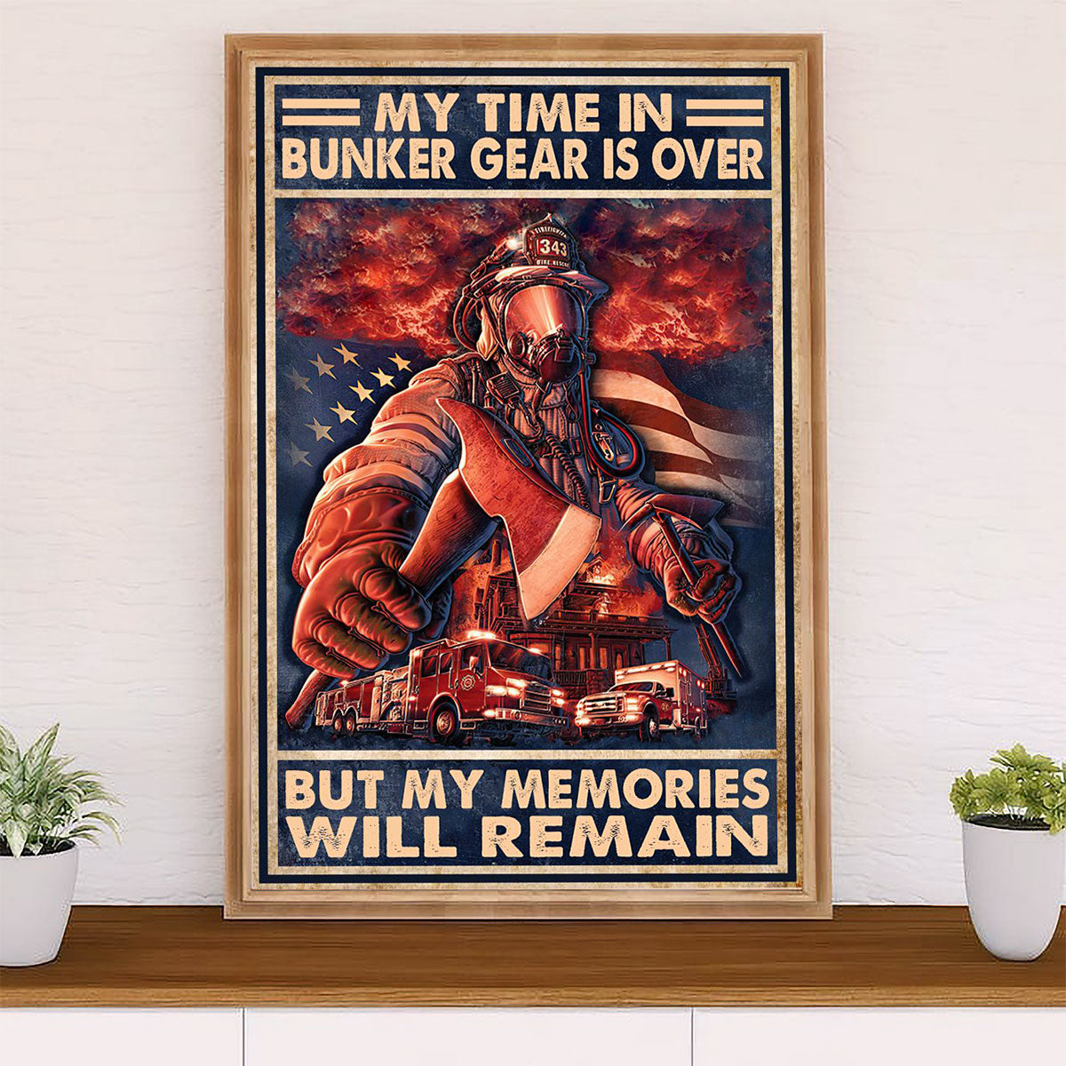 Firefighter Pride Canvas Wall Art Prints | American Flag Retired Fireman | American Independence Day Gift for Fireman