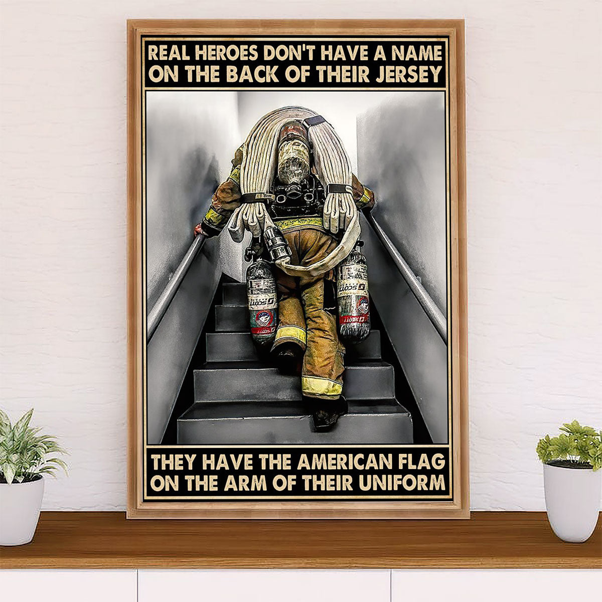Firefighter Pride Poster Wall Art | American Flag On The Arm | American Independence Day Gift for Fireman