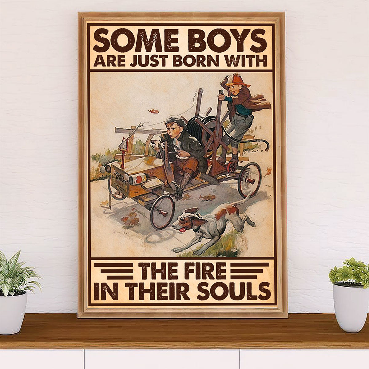 Firefighter Pride Poster Wall Art | Boys Born With Fire | American Independence Day Gift for Fireman