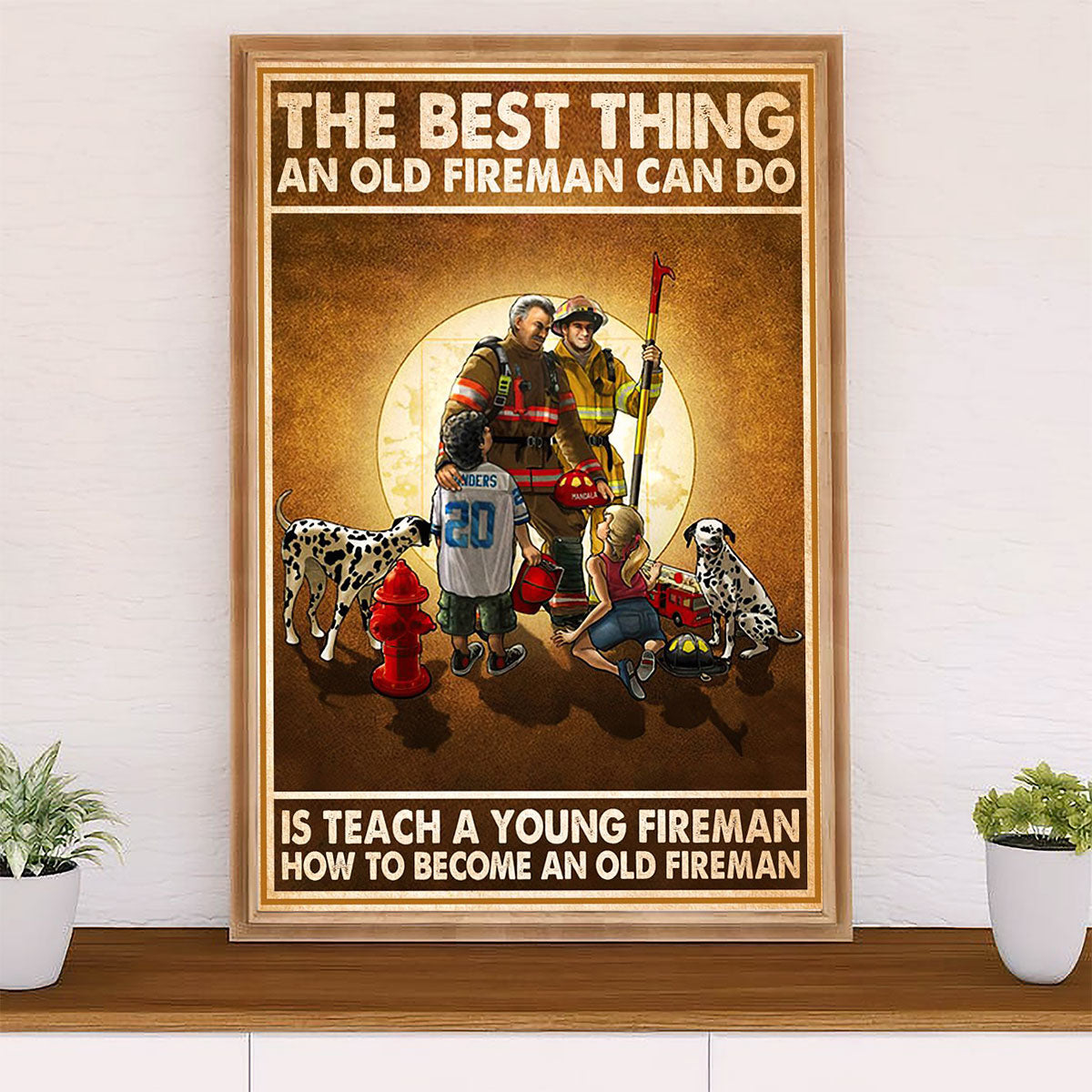 Firefighter Pride Canvas Wall Art Prints | Old Man Fireman | American Independence Day Gift for Fireman