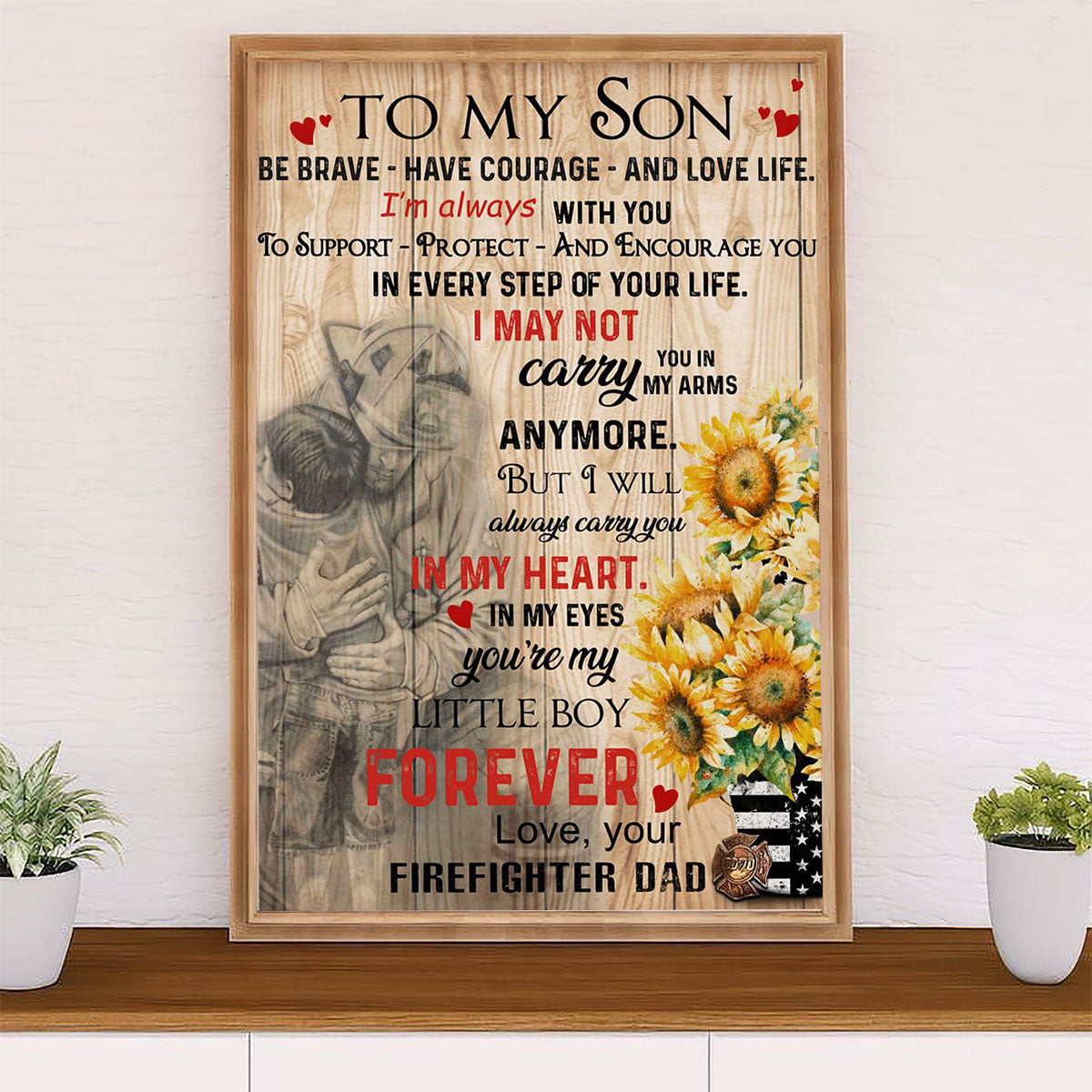 Firefighter Pride Poster Wall Art | From Firefighter Dad To Son | American Independence Day Gift for Fireman