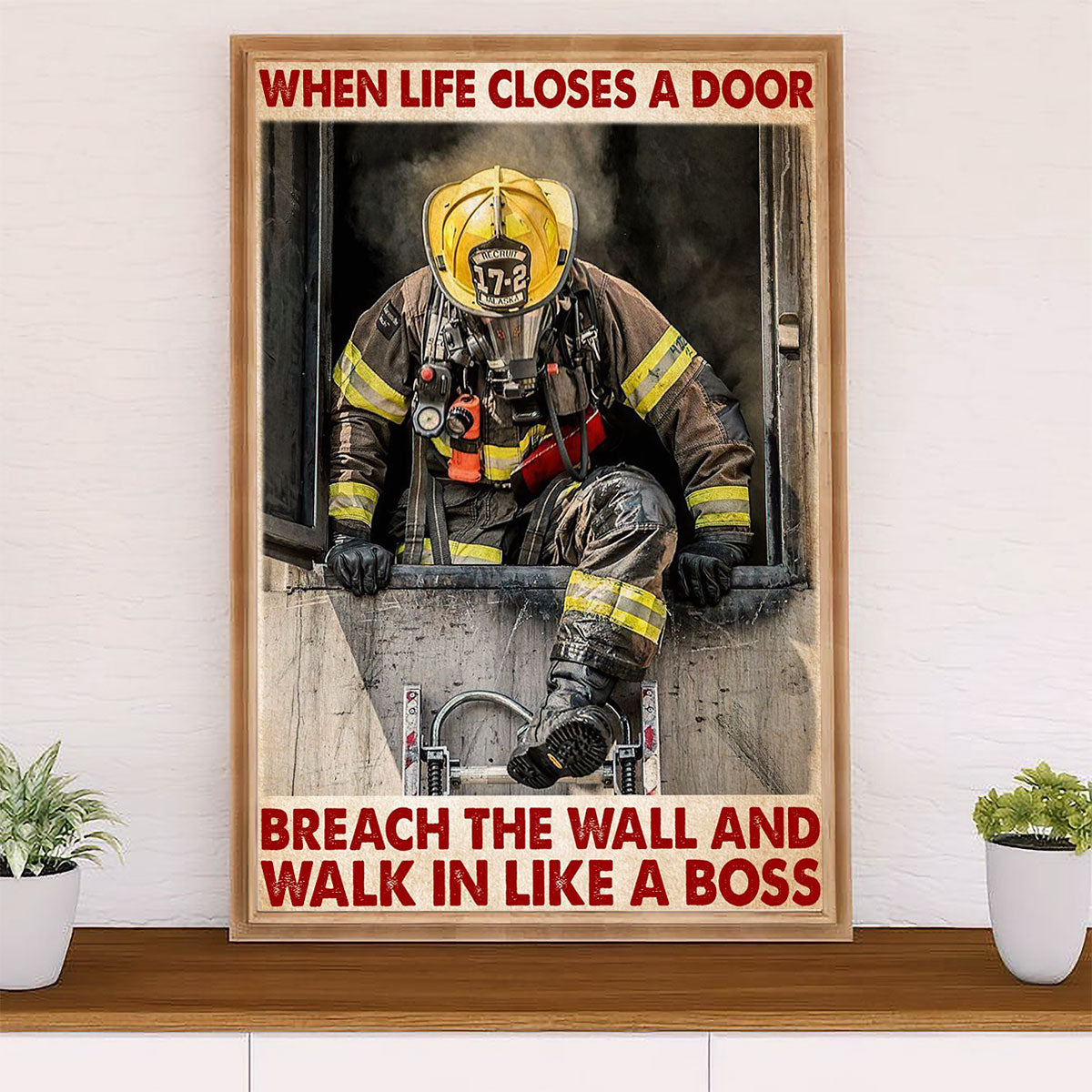 Firefighter Pride Canvas Wall Art Prints | Breach The Wall | American Independence Day Gift for Fireman