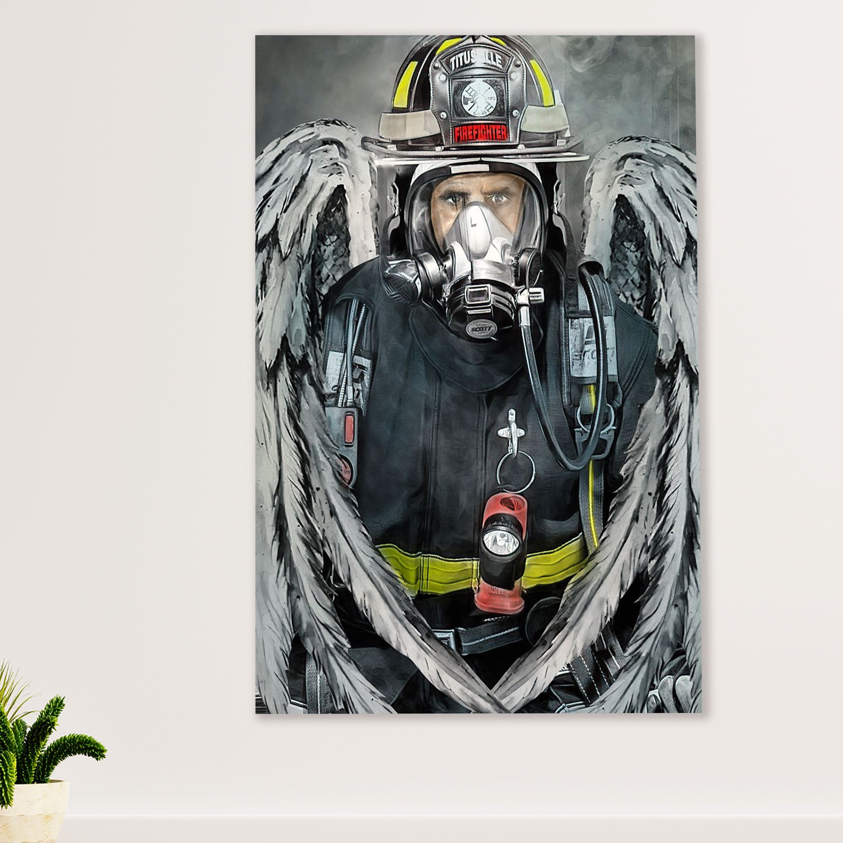 Firefighter Pride Canvas Wall Art Prints | Firemen Angel | American Independence Day Gift for Fireman