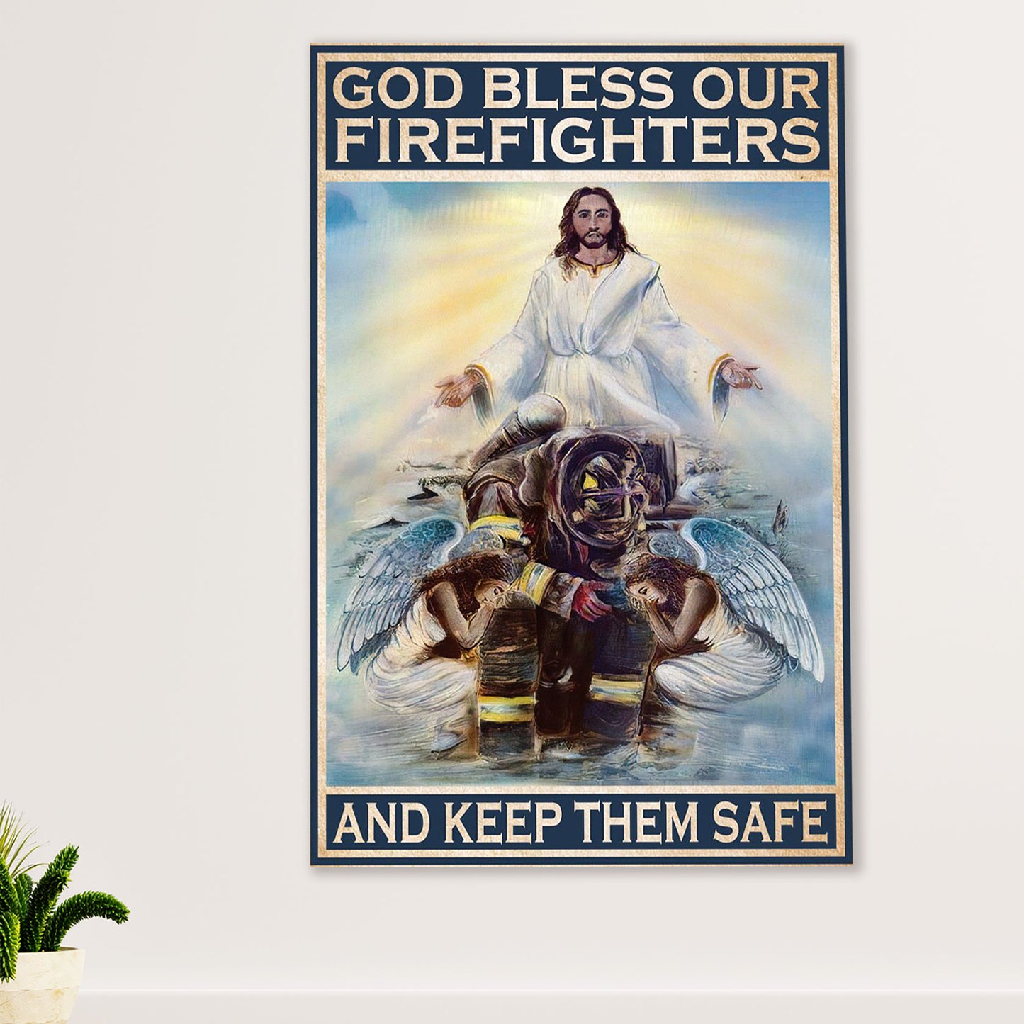 Firefighter Pride Canvas Wall Art Prints | God Bless | American Independence Day Gift for Fireman