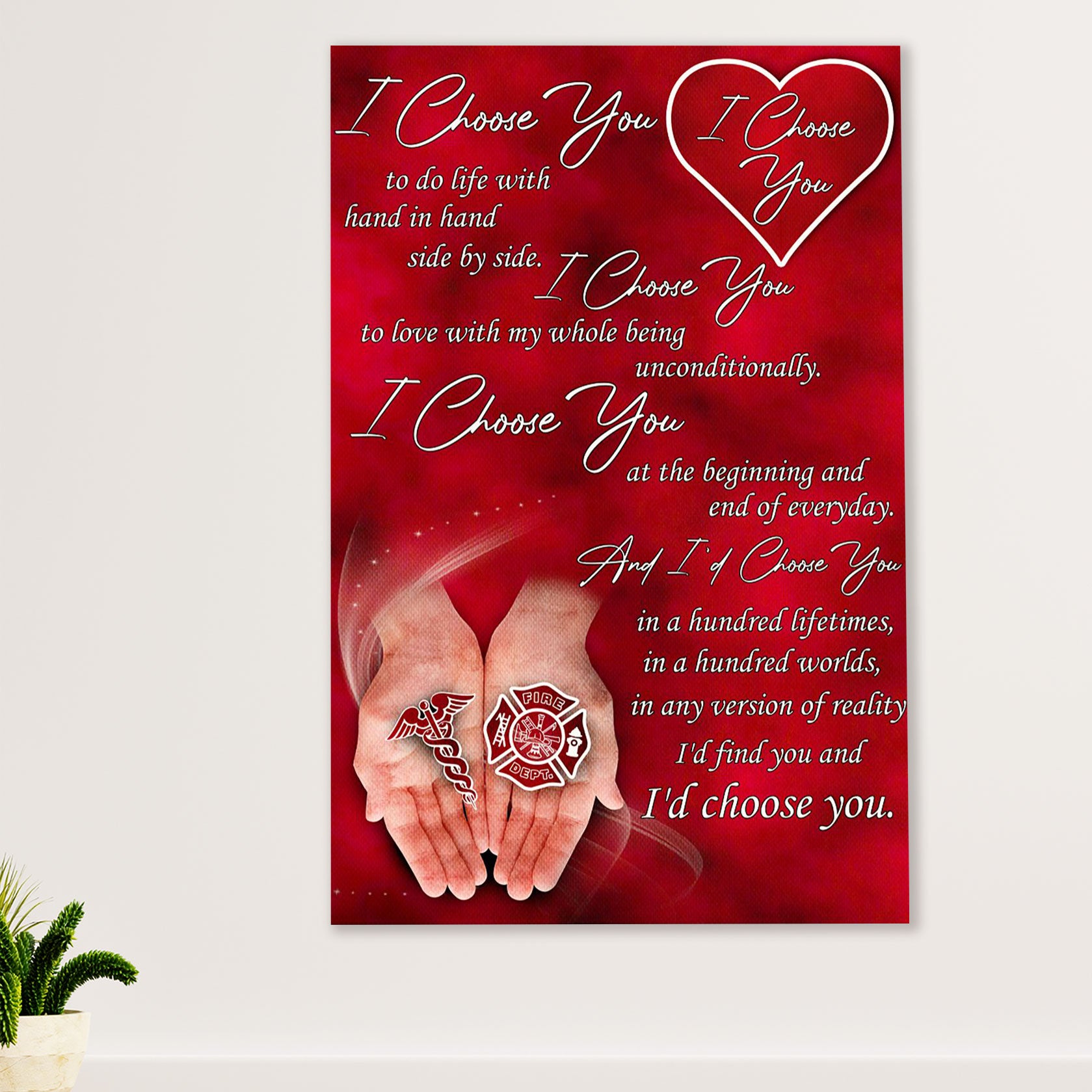 Firefighter Pride Canvas Wall Art Prints | Couple Husband Wife | American Independence Day Gift for Fireman
