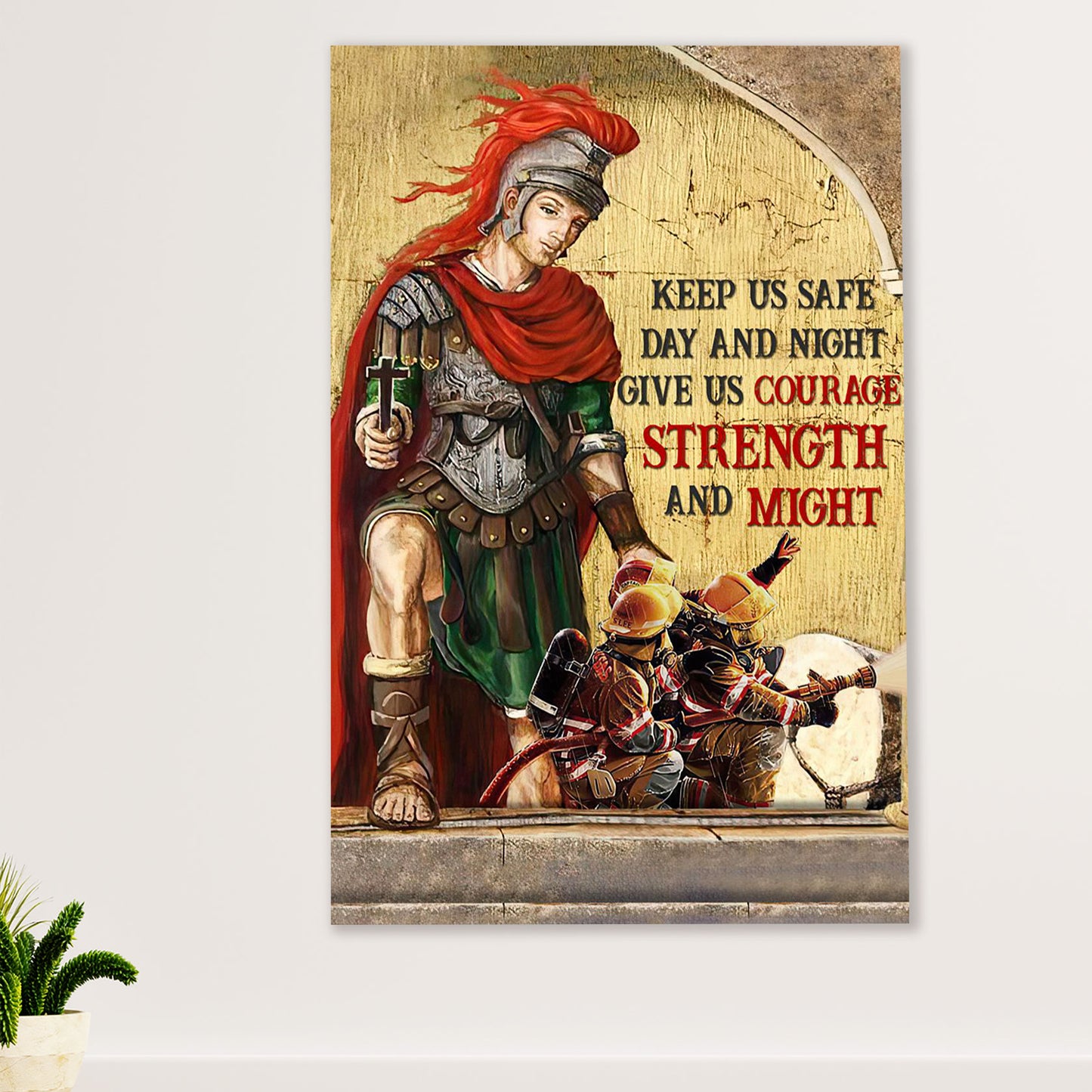 Firefighter Pride Canvas Wall Art Prints | Give Us Courage Strength | American Independence Day Gift for Fireman