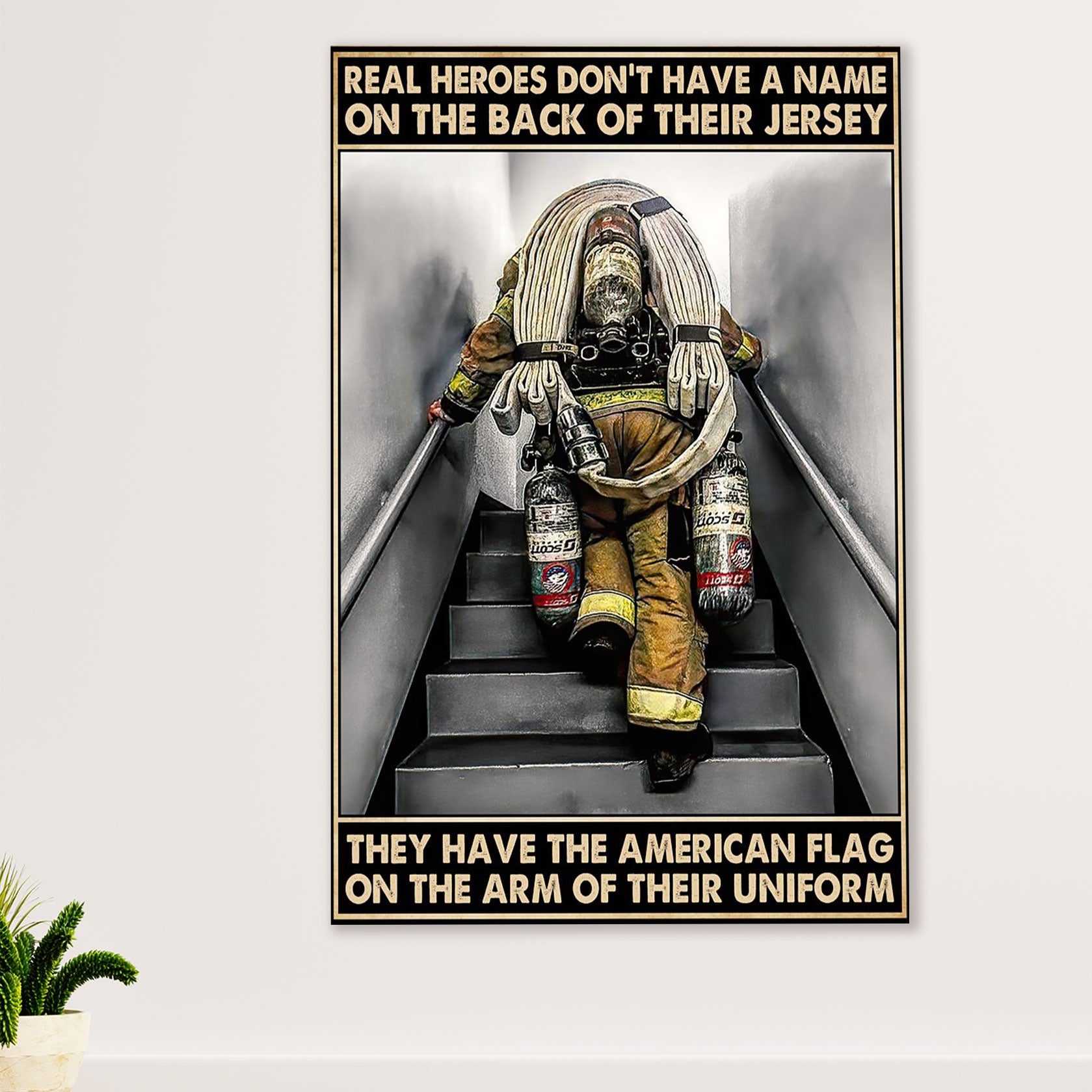 Firefighter Pride Canvas Wall Art Prints | American Flag On The Arm | American Independence Day Gift for Fireman