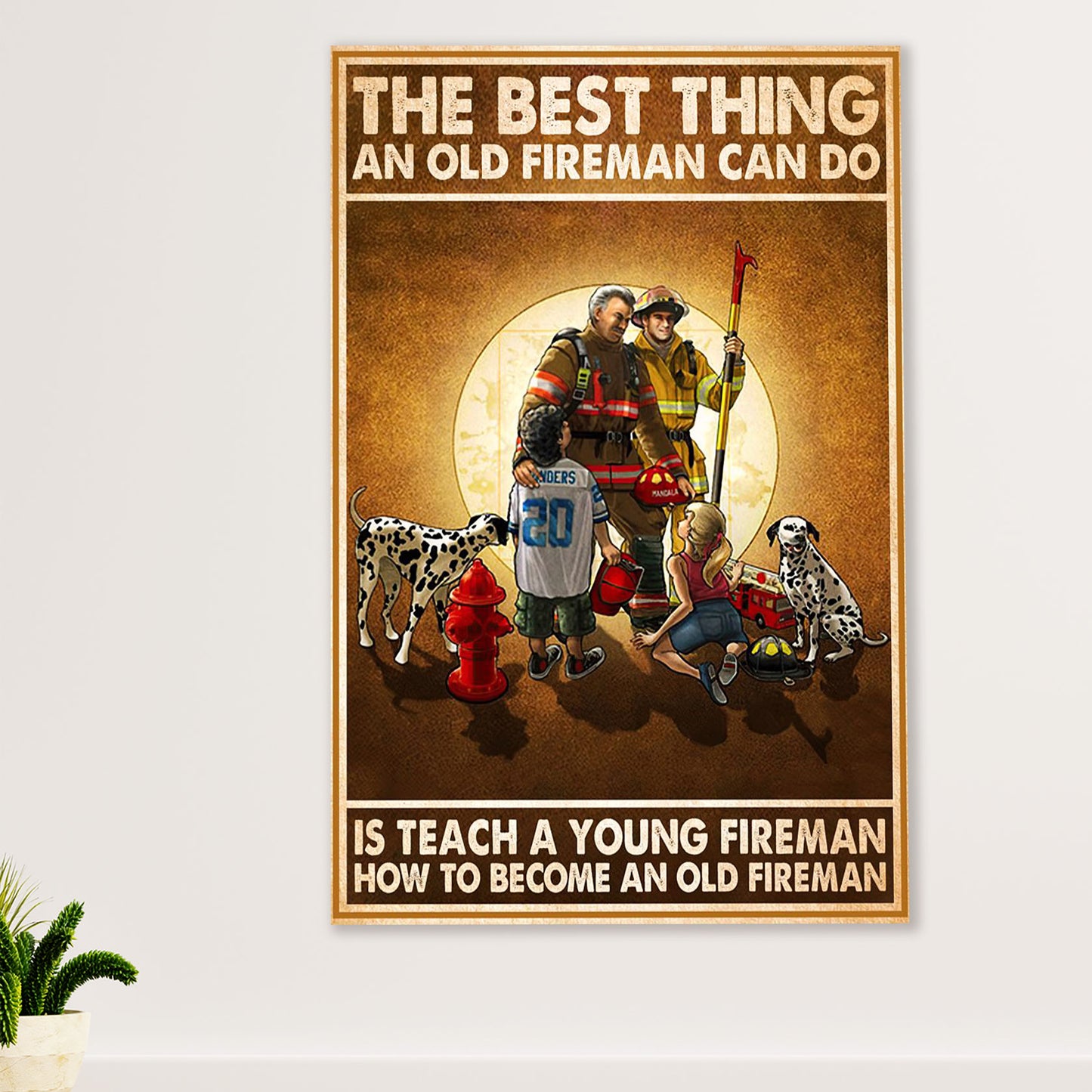 Firefighter Pride Poster Wall Art | Old Man Fireman | American Independence Day Gift for Fireman