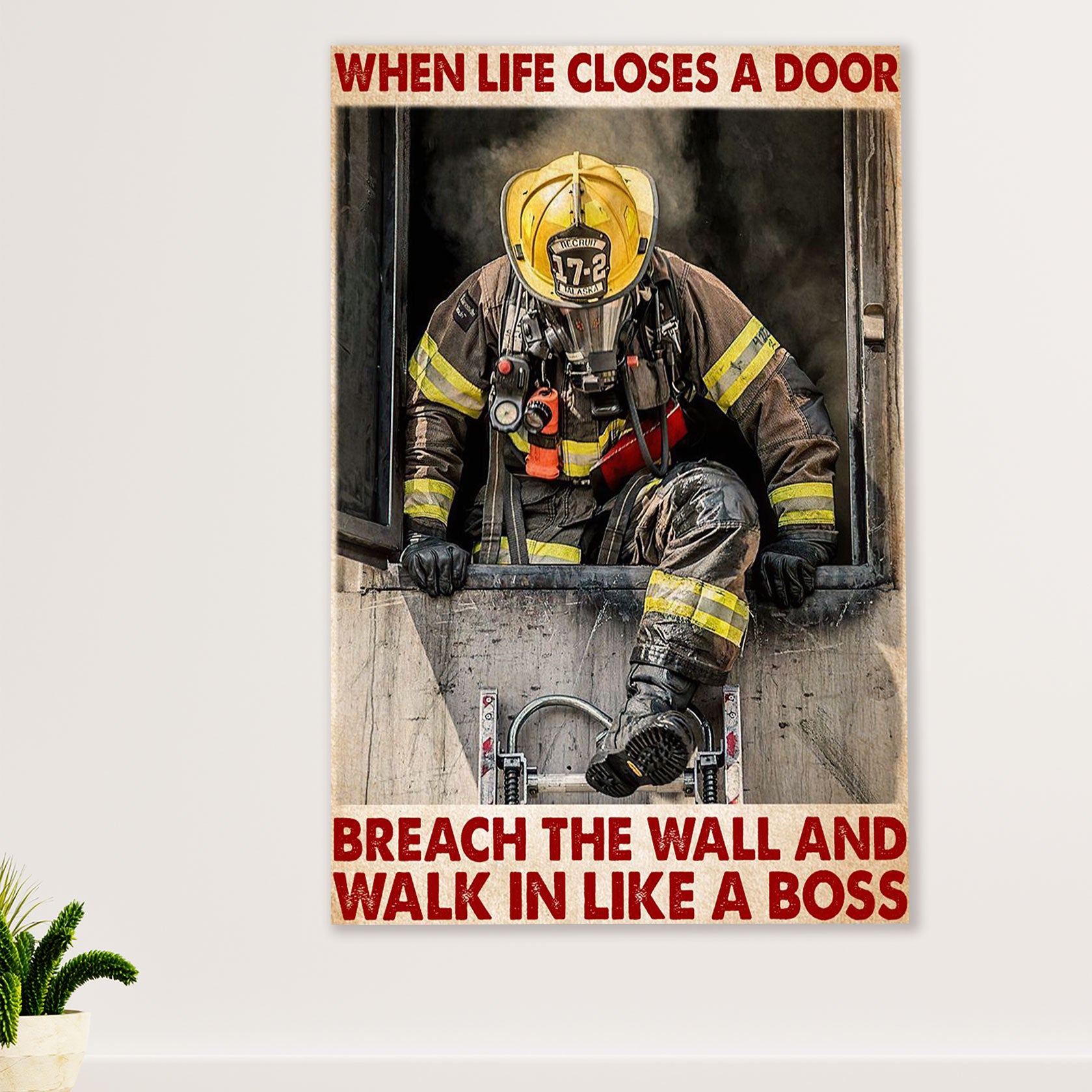 Firefighter Pride Canvas Wall Art Prints | Breach The Wall | American Independence Day Gift for Fireman