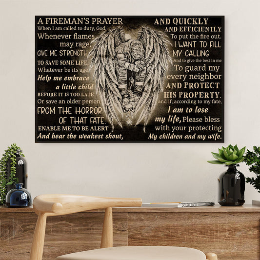 Firefighter Pride Canvas Wall Art | Fireman's Prayer | American Independence Day Gift for Fireman