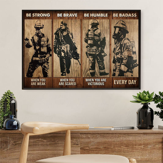Firefighter Pride Canvas Wall Art | Be Strong Be Brave | American Independence Day Gift for Fireman