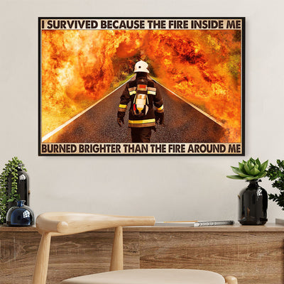 Firefighter Pride Canvas Wall Art | I Survived Because | American Independence Day Gift for Fireman