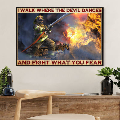 Firefighter Pride Canvas Wall Art | Fight What You Fear | American Independence Day Gift for Fireman