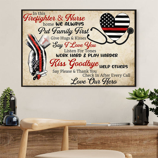 Firefighter Pride Canvas Wall Art | Love Our Hero | American Independence Day Gift for Fireman