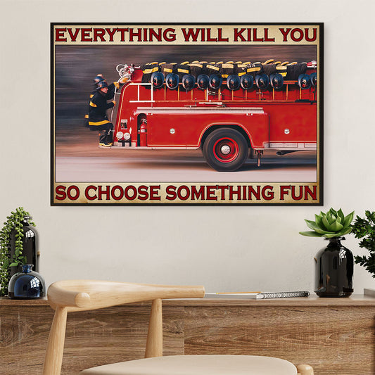 Firefighter Pride Canvas Wall Art | Choose Something Fun | American Independence Day Gift for Fireman