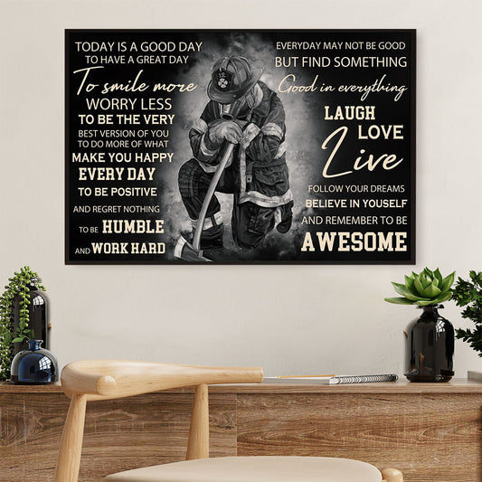 Firefighter Pride Poster Wall Art | Laugh Love Live | American Independence Day Gift for Fireman 
