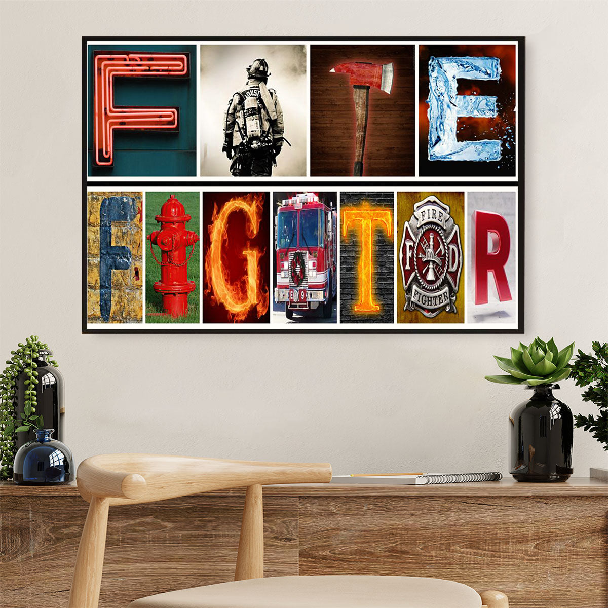 Firefighter Pride Canvas Wall Art | Firefighter | American Independence Day Gift for Fireman